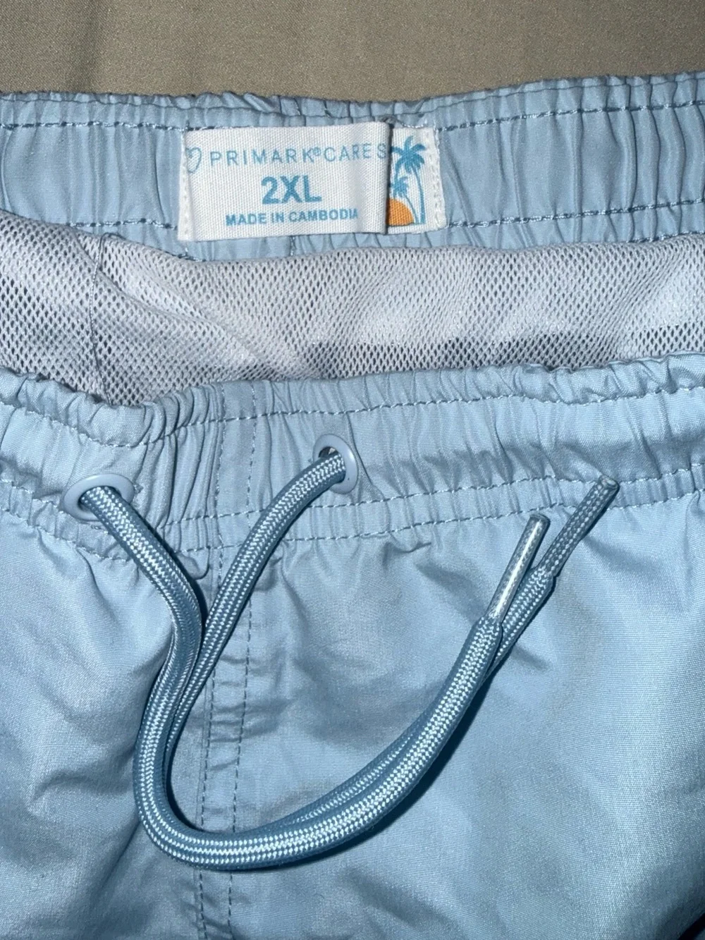 Primark Men’s Swim Shorts Light Blue Solid Drawstring Size 2XL